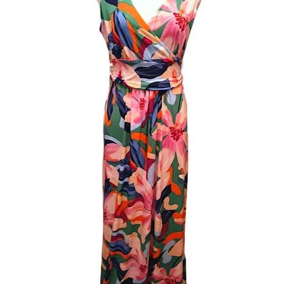 NWT Papagallo Colorful Maxi V neck Empire Waist - Picture 5 of 5
